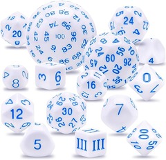 15 Pieces Complete Polyhedral D3-D100 (White and Blue)